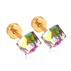 LUXUKISSKIDS-pendientes de cristal originales para mujer y hombre, paquete de tornillos de acero inoxidable, joyería coreana para Festival