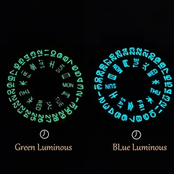 Blue Green Luminous NH36/NH36A Japan Movement Self-Winding Date/Day Watch Replacements Part Crown at 3 Luminous