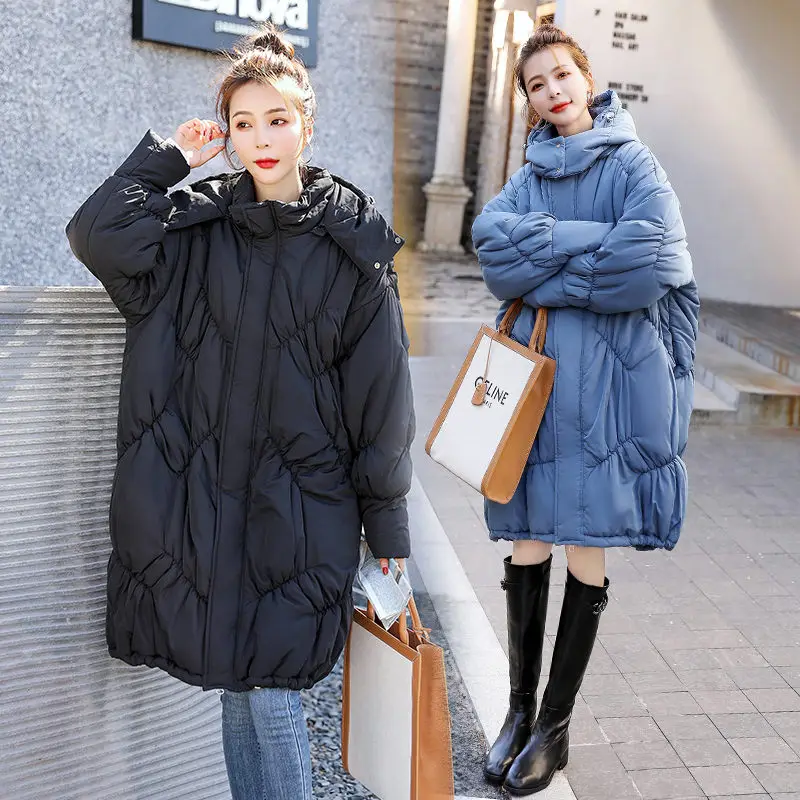 Bust 150 Cotton Jacket Extra Large Size Women\'s Long Hooded Diamond Grid Thickened Loose Coat Parka Mujer Winter Clothing Y481