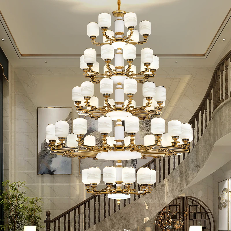 Big Chandelier For Duplex Building Chinese Living Room Chandelier Luxury Hotel Villa Building Lamp Stairwell Long Chandeliers