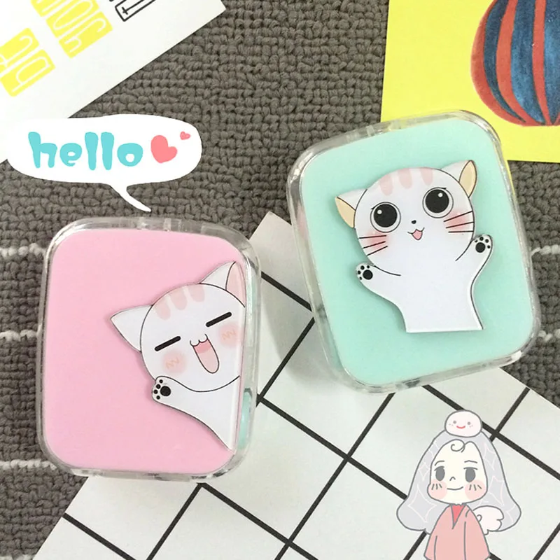 Lymouko Hot Sale Cartoon Cute Cat Portable with Mirror Contact Lens Case for Lovers Gift Contact Lenses Box