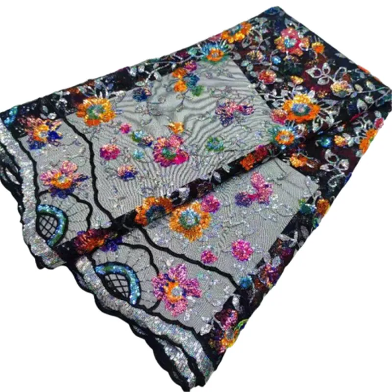 

Flower Pattern Sequins Lace Fabrics Embroidery African French Tulle Lace Fabrics Sequence Laces Nigerian Mesh Lace