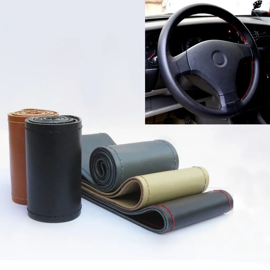 

Wotefusi DIY Car Leather Steering Wheel Cover Skin Solid w/ Needle Thread 14