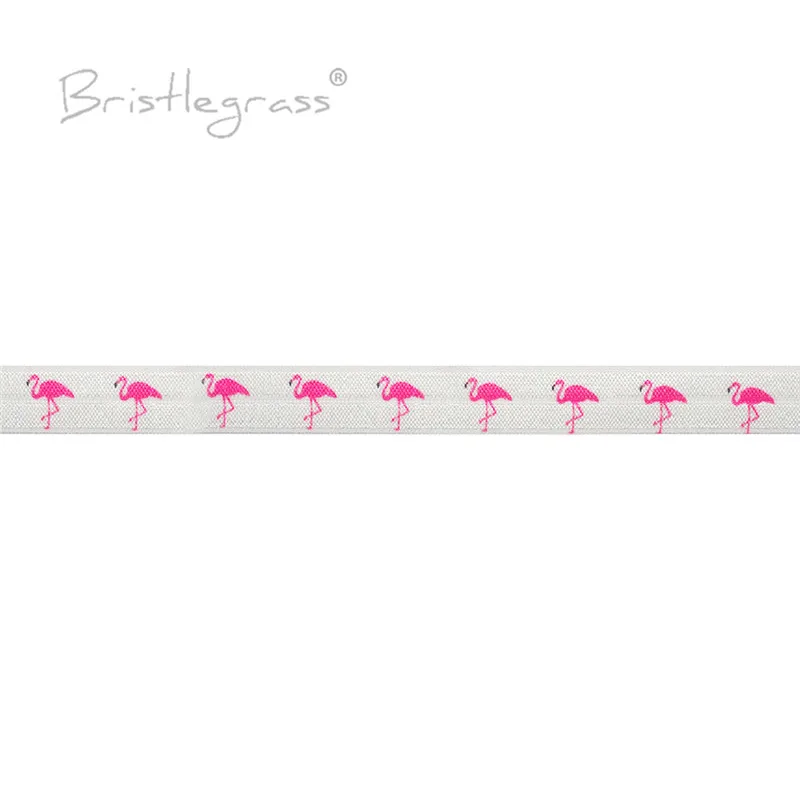 BRISTLEGRASS 5 หลา 5/8 "15 มม.Flamingoพิมพ์พับElasticsศัตรูSpandexซาตินผมTie Headband Tutuชุดตัดเย็บ