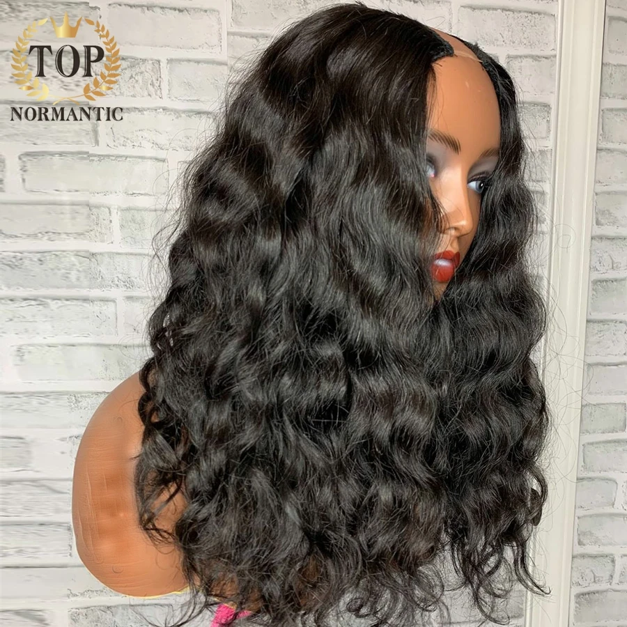 Topnormantic Nature Wave U Part Wig Brazilian Remy Human Hair Wigs 250 Density Nature Color U Part Wigs For Black Women