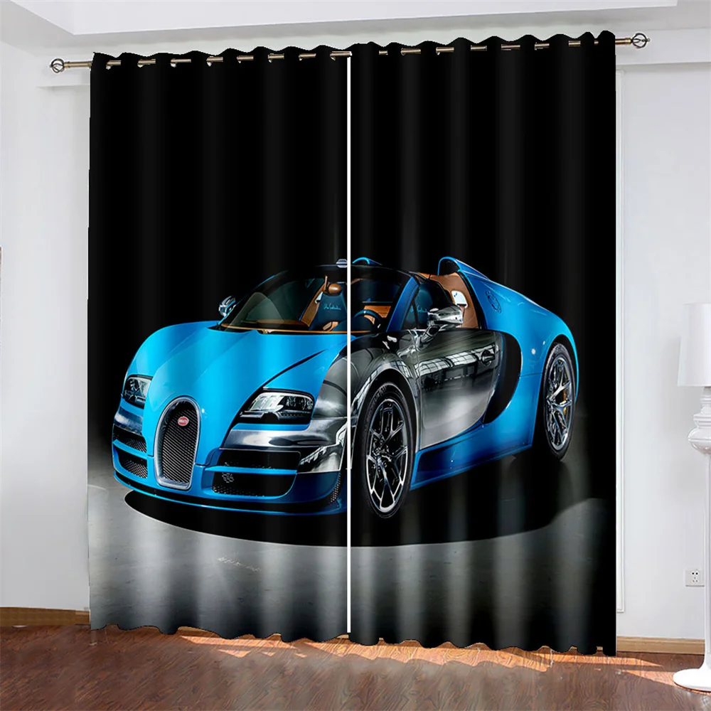 

Sports Car Printing Woven Curtains Bedroom Blackout Curtains with Two Independent Curtains on The Left and Right