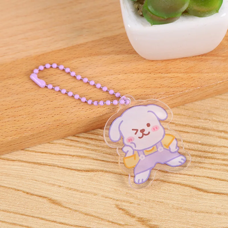 Korean Ins Cute Cartoon Bear Rabbit Key Chain Acrylic Double Sided Backpack Decorative Small Pendant Accessories Key Management