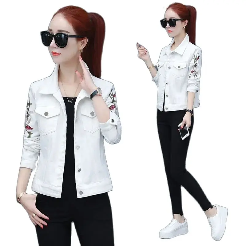 2021Spring Autumn New Women's Denim Jacket Embroidered Single Breasted Female Short Denim Coat Casual Loose Ladies Small Jacket