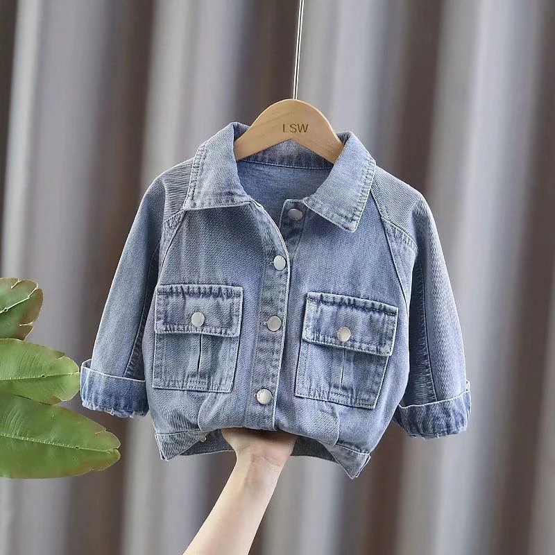 New Children Denim Jackets Trench Jean sequins Jackets Girls Kids clothing baby Lace coat Casual outerwear Spring Autumn 1-5year