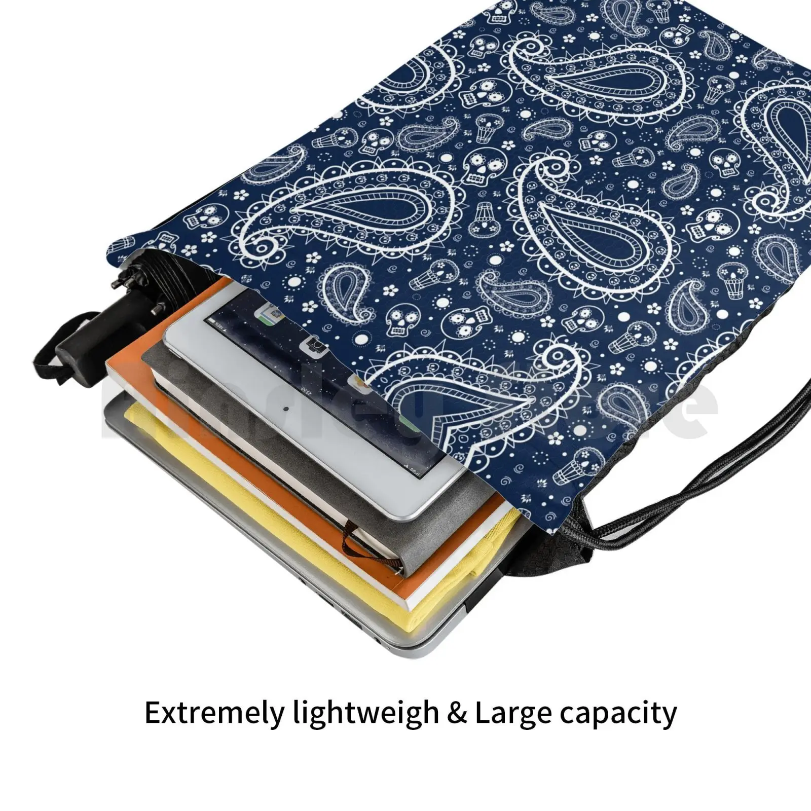 Tengkorak Paisley Ransel Tas Serut Berkuda Mendaki Tas Olahraga Tengkorak Skullpaisley Pola Paisley Biru Tua Mehndi