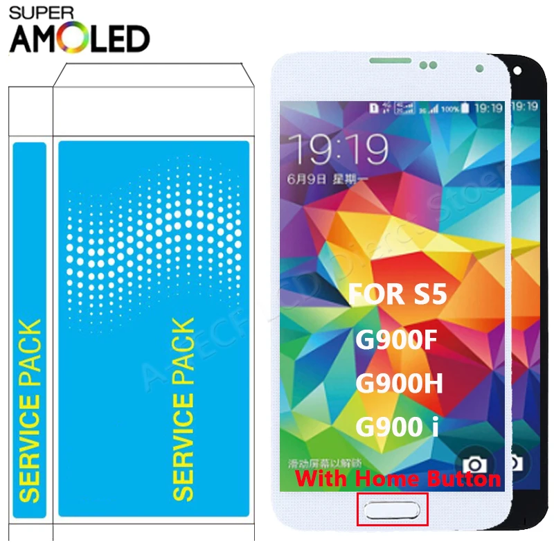 SUPER AMOLED G900F do Samsung S5 i9600 G900A ekran dotykowy LCD z przyciskiem Home do Samsung S5 LCD Reair części