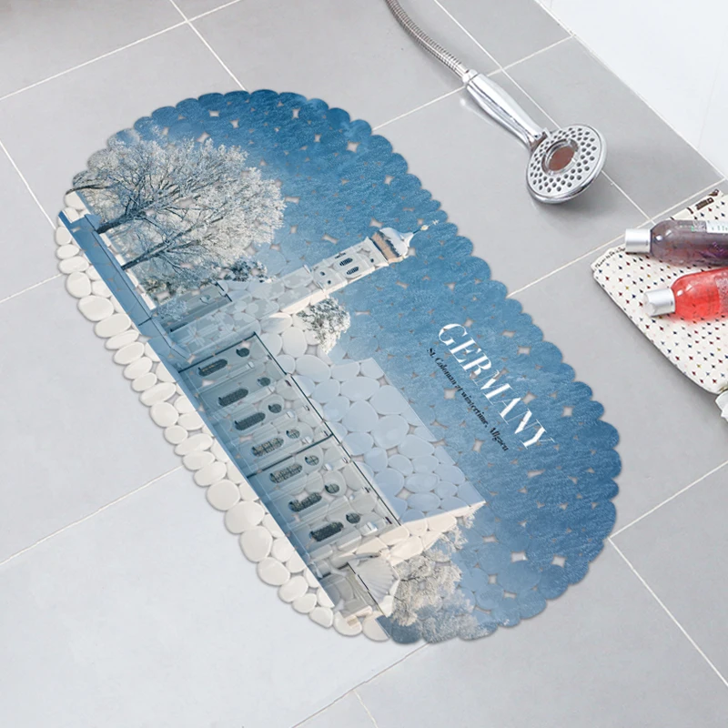 Bath Mats Free Shipping pvc shower bath mat lighthouse landscape England elk pattern Non Slip floor mat simple bathtub mat