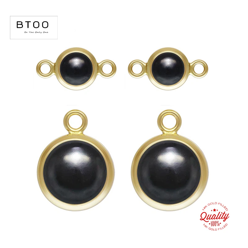 14K Gold Filled Imitation Black Onyx Bezel Drop Charm 4MM/6MM Gold Pendant For Bracelet Necklace Earring DIY Jewelry Findings