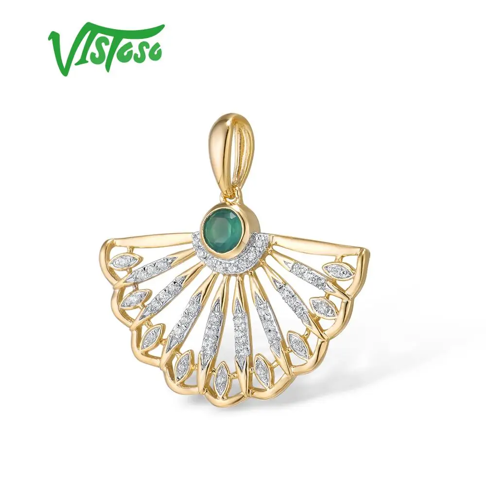 VISTOSO Gold Pendant For Women Genuine 14K 585 Yellow Gold Magic Emerald Sparkling Diamond Engagement Anniversary Fine Jewelry