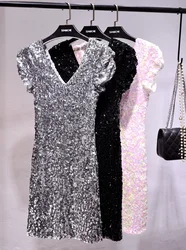 Yan Li Before and After The Double Sequins V-neck Elastic Blades and Cultivate One's Morality Dress Stage Performance Clothing