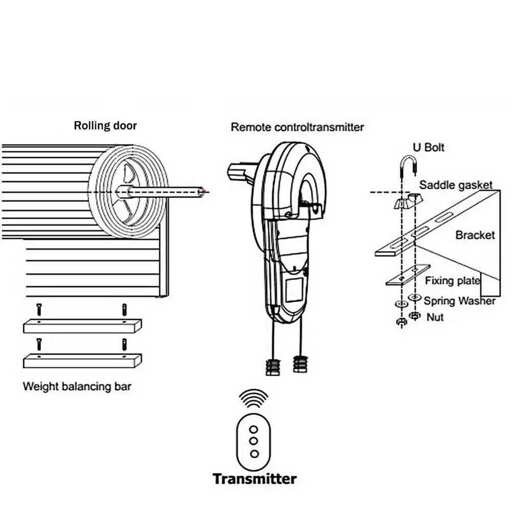 110V/220V 800N Garage Roller Door Auto Opener Motor with 2 Remote Control Automatic Door Operators for Rolling Gate