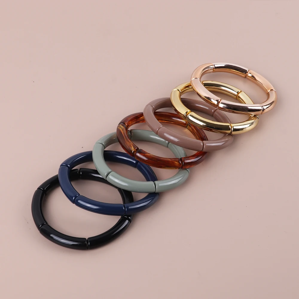 سوار من الخيزران الأكريليك البوهيمي للرجال والنساء ، لون الحلوى ، أساور من الخرز الأنبوبي الرفيع ، أساور معصم ، مجوهرات أنيقة ، عصرية