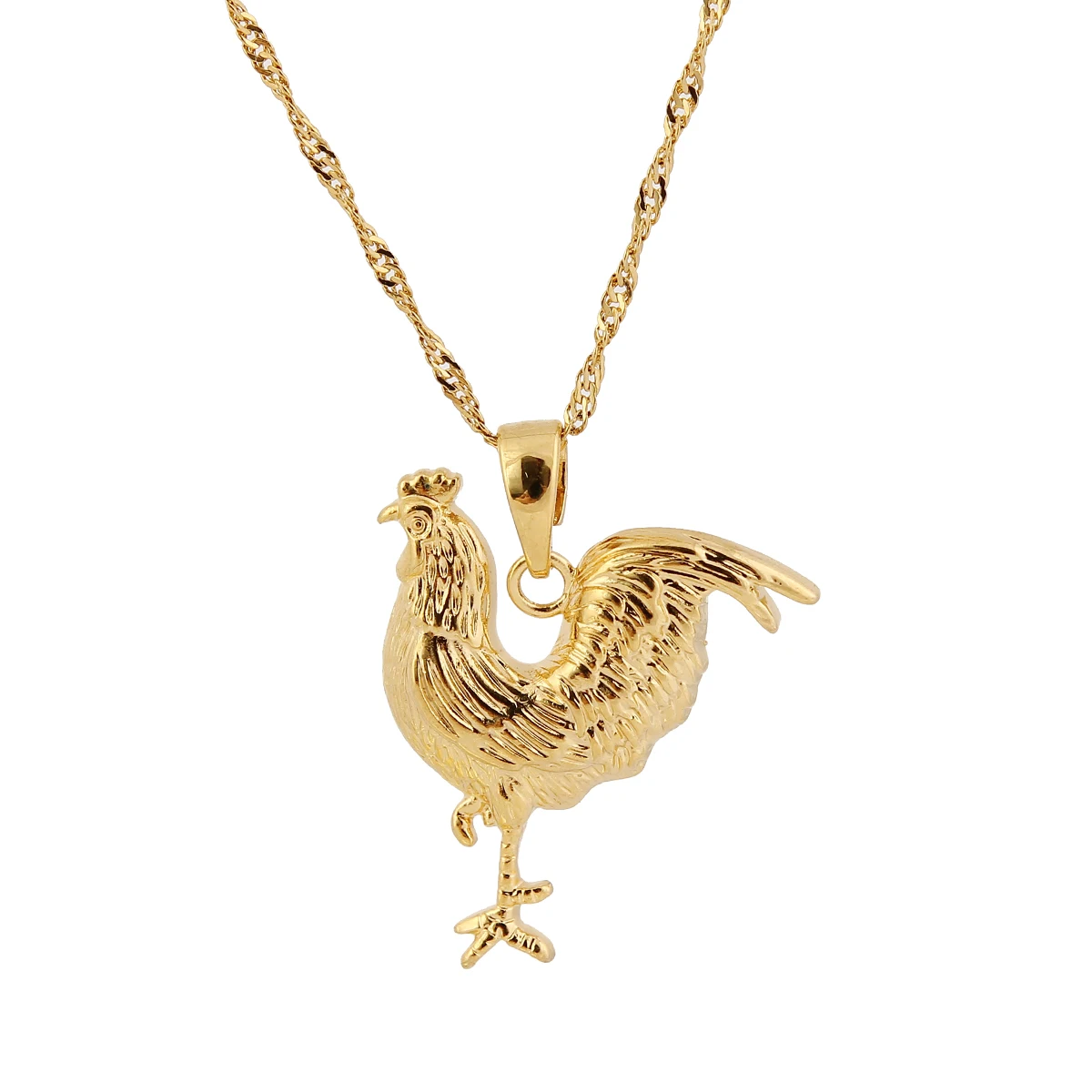 Gold Color Animal There-dimensional Rooster Chicken Pendant Women Necklaces