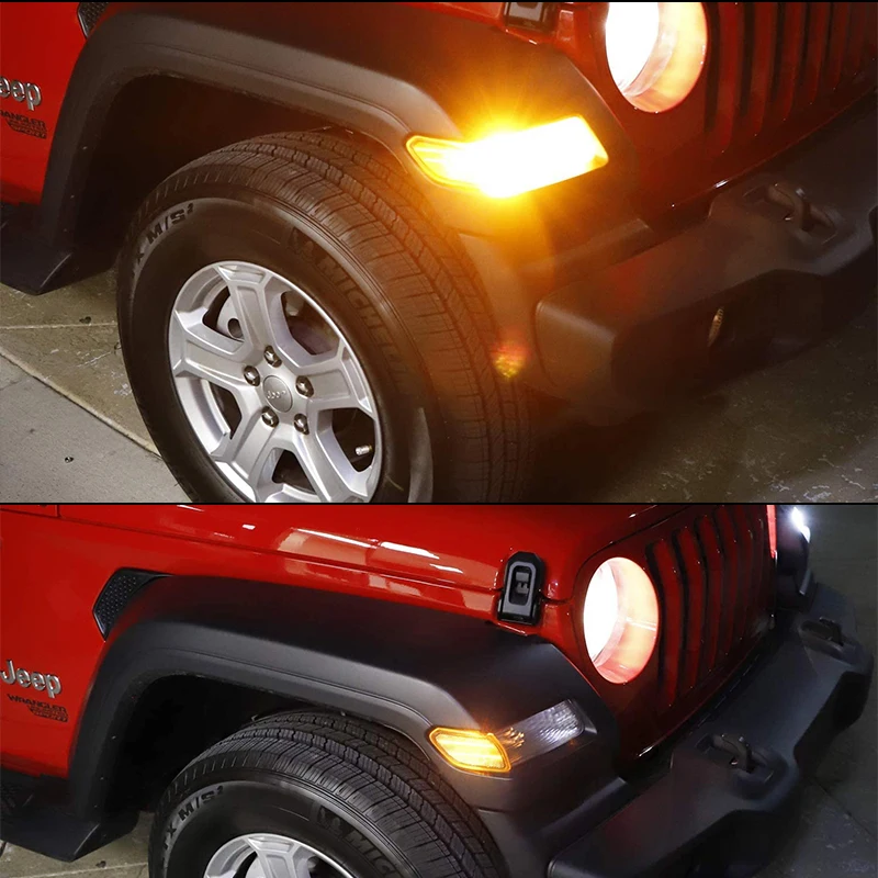 2Pcs Car Amber LED Front Bumper Side Marker Turn Signal Blinker Light For Jeep Wrangler JL 2018-2021 Gladiator JT 20-21