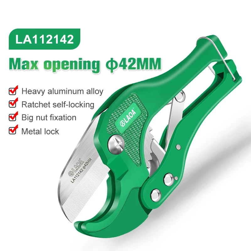 LAOA  Professional Pipe Cutter 42mm Water Tube Alloy Body Ratchet Scissors Tube Cutter PVC/PU/PP/PE Hose Cutting Hand Tools