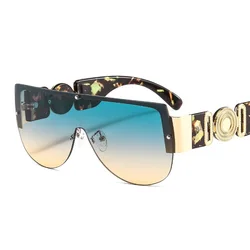 2021 New Fashion Shield Sunglasses Women Men Green Leopard Luxury Gradients Lens Metal Frame Oval Brand Designer Goggle UV400