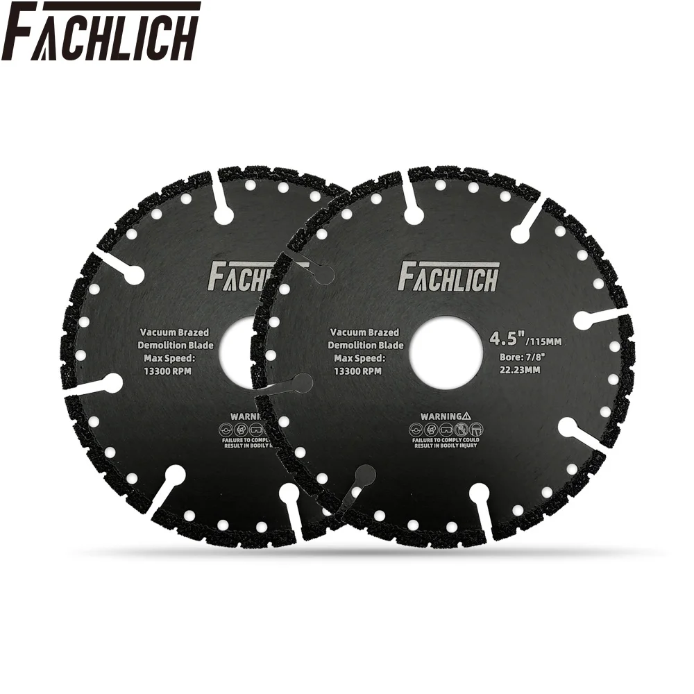 FACHLICH 2pieces All Purpose Diamond Cutting Disc for Rebar Cast Iron Granite Demolition Saw Blade One for All Blade DiA 4.5