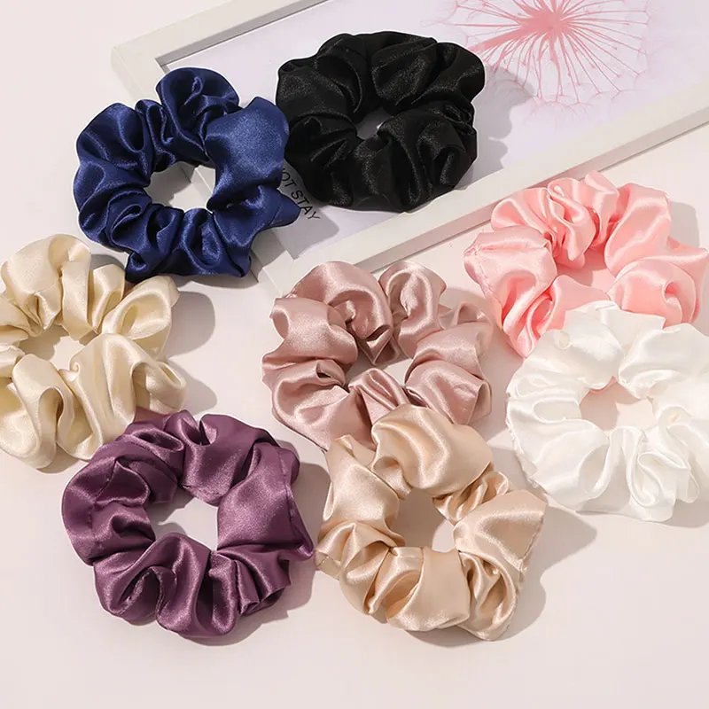 1PC Satin Silk Solid Color Scrunchies Elastic Hair Bands Bright Color women Girls Ponytail Holder Hair Tes rope Hair Accessories