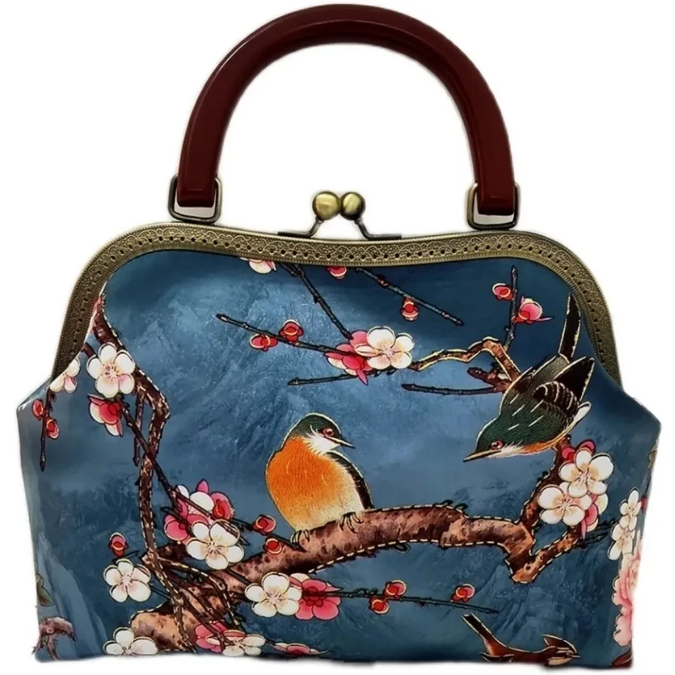 Vintage Flowers Bird Lock Shell Bag Bags Chain Women Shoulder Crossbody Bag Wood Hand Bag Women\'s Handbags Purse