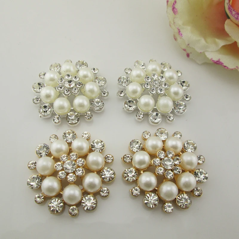 5pcs Rhinestones Buttons Flat Back Ivory Pearl Craft Making Accessories Wedding Invitation Card 33mm