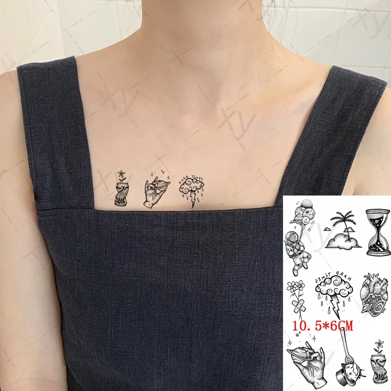 Waterproof Temporary Tattoo Sticker Ins Black Small Pattern Hourglass Astronaut Body Art Flash Tatoo Fake Tatto for Women Men