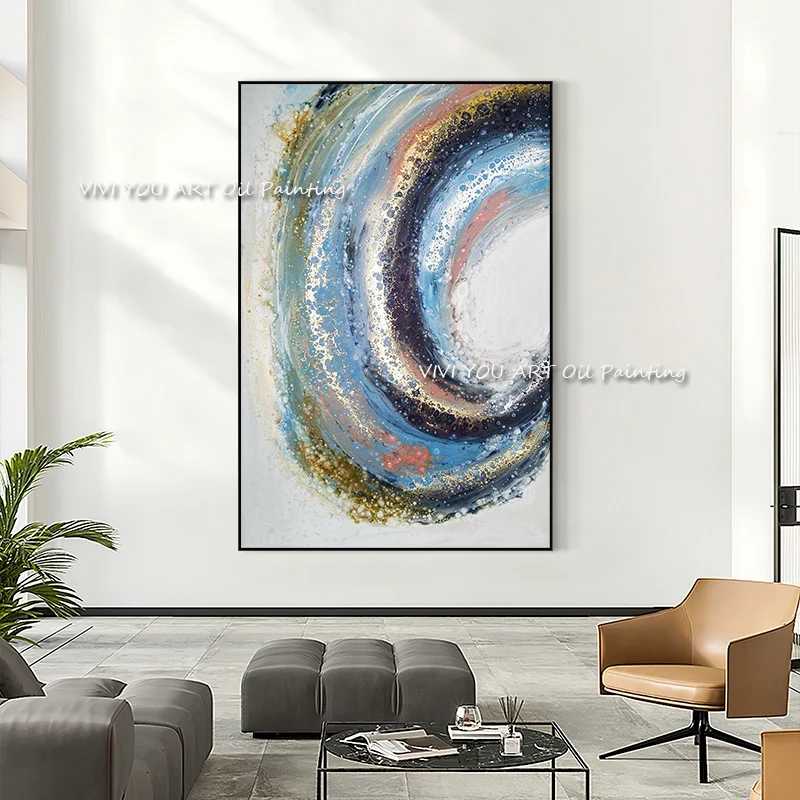 

The Professional Blue White Green Circle Original Abstract Modern Oil Painting On Canvas Handpainted Textured Wall Art Pictures
