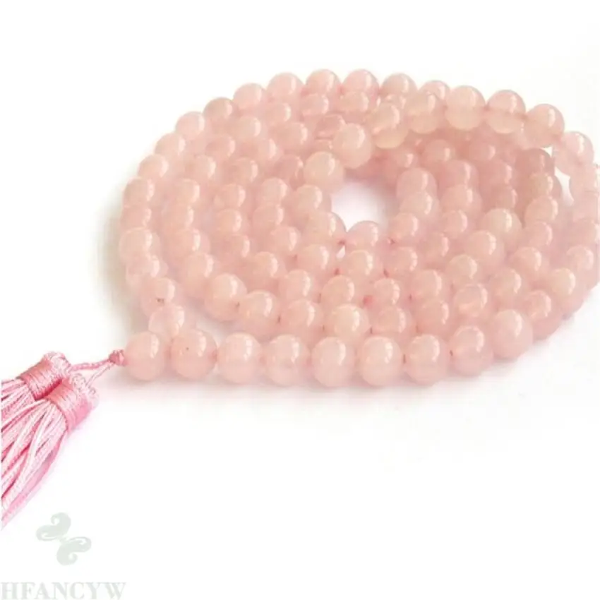 6mm Natural pink crystal beads mala bracelet Bless Tassel Knot Healing Mala Reiki Lucky pray Prayer