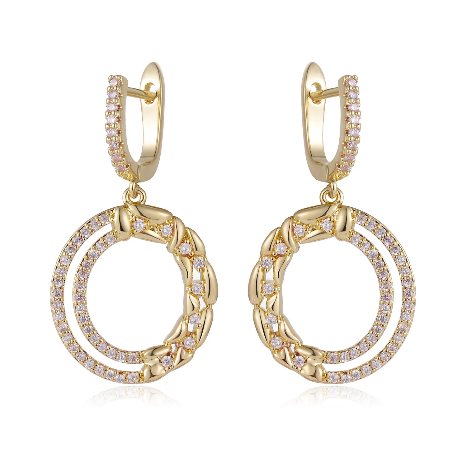 Women's Double Hoop Drop Earrings Sparkling Small And Exquisite Banquet With Stone Inlay Fashion Refinement