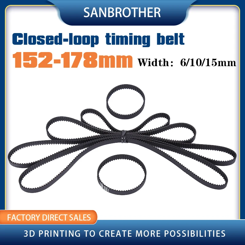 GT2 Closed Loop Timing Belt Rubber 2GT 6mm152 154 156 158 160 162 164 166 168 170 172 174 176 178mm Synchronous 3D Printer Parts