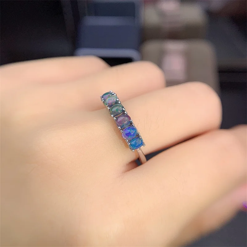YULEM The New Natural Opal Ring 925 Silver Ladies Ring Is Luxurious and Fashionable 3*4mm 7pcs Black Opals