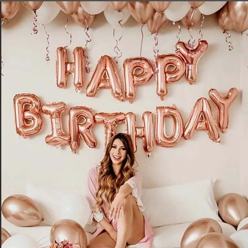 Rose Gold Happy Birthday Party Decor Balloons Chrome Air Helium Balloon Baby Shower 18 25 30th Birthday Anniversary Decorations