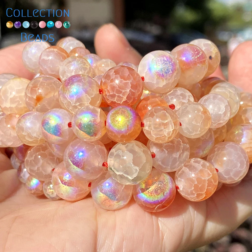 6/8/10mm Natural Stone Beads Light Orange Cracked Agates Round Spacer Loose Beads For Jewelry Making DIY Bracelets Accessories