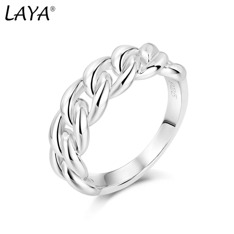 

Laya 925 Sterling Sliver Individual Design Retro Fashion Chain Thick Plain Silver Ring For Women Neutral Original Jewelry