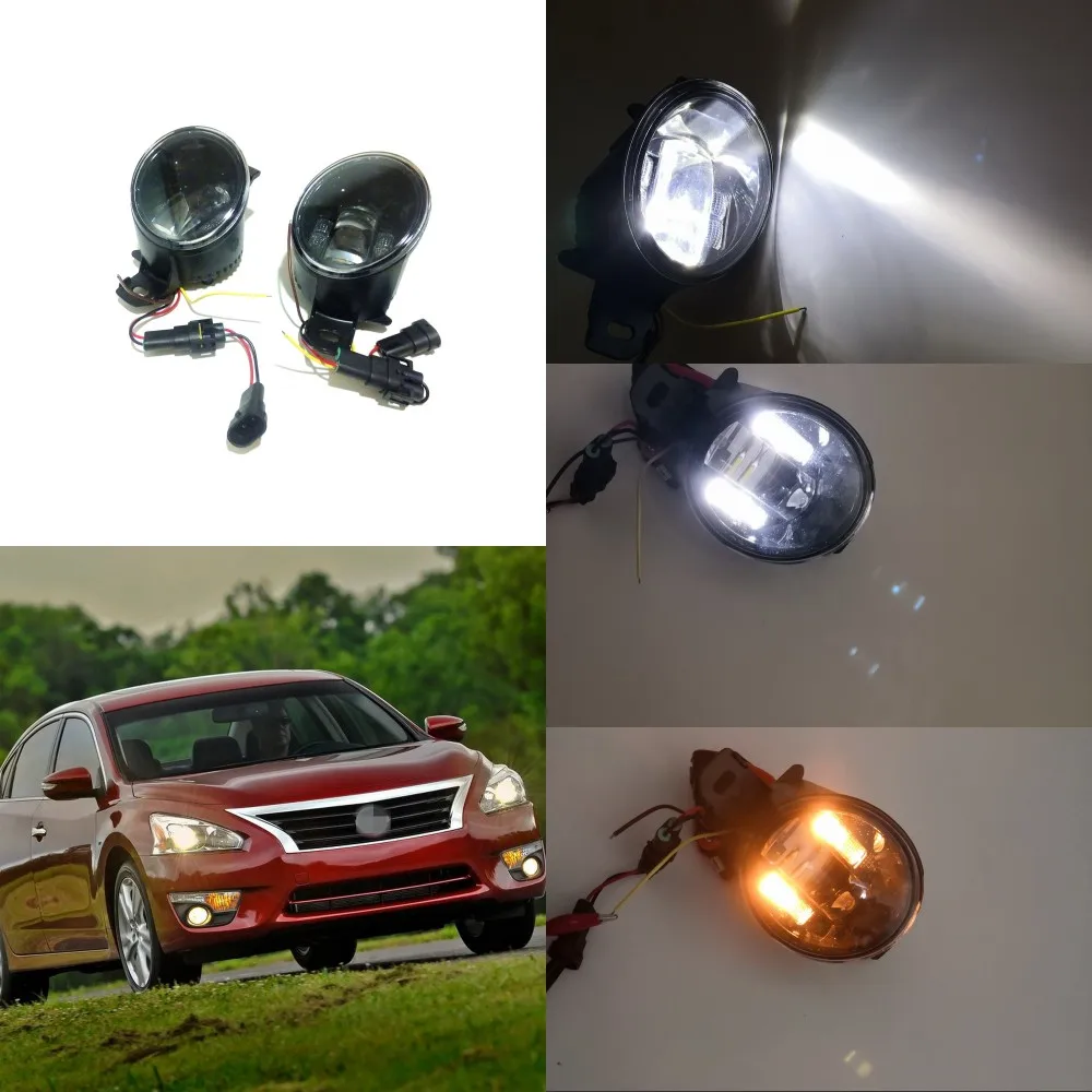 

July King 6000k 3000LM LED Fog Lamp Case for Nissan Teana Altima 2007-2017, 20W Lens Fog Lamp + 6W DRL+ 4W Yellow Turn Signals