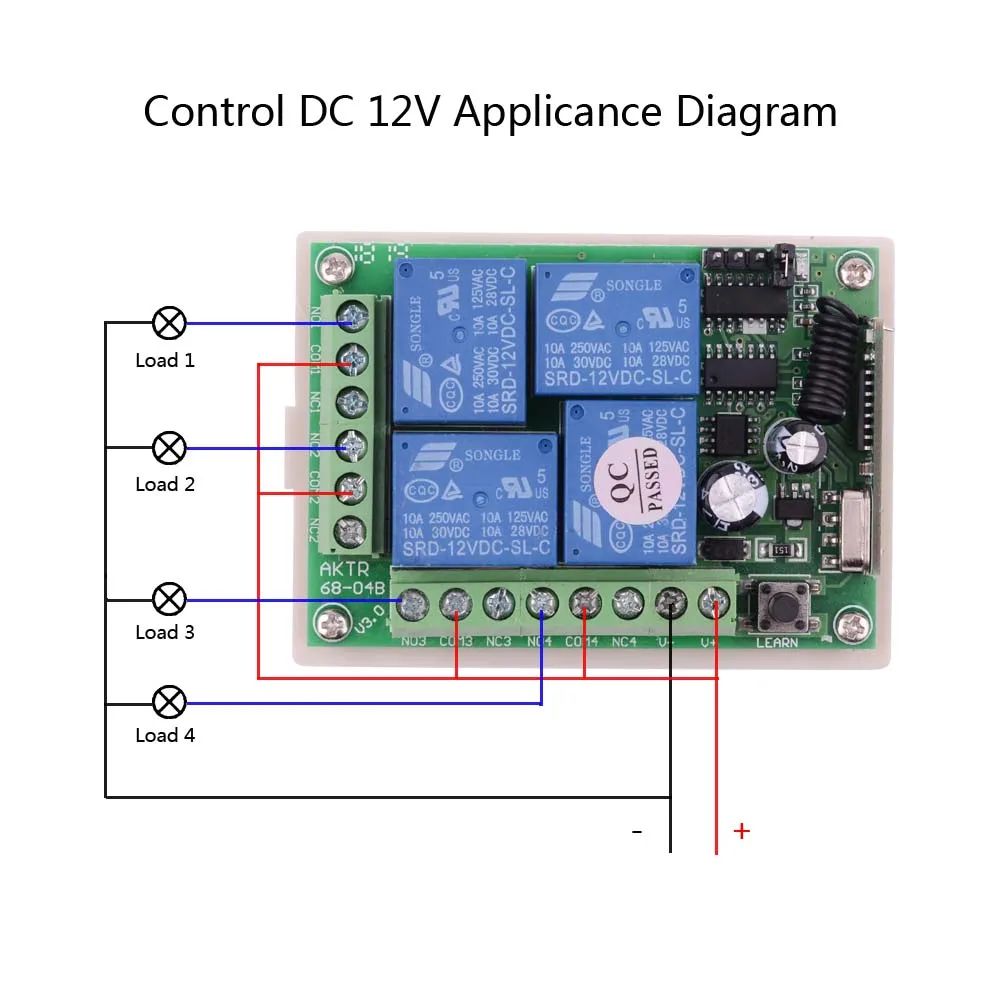 Smart Multiple DC 12V 24V 10A 433 MHz 4CH Wireless Relay RF Remote Control Switch Receiver+ 4 Button Transmitter