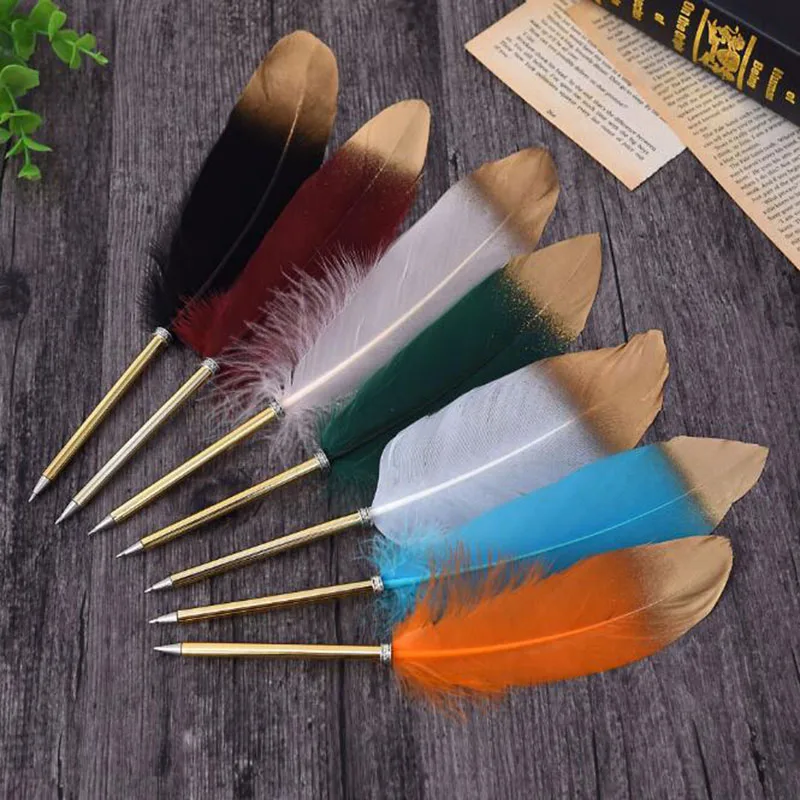 

New Creative Multicolor Bird Feather Pen Ballpoint Pen Wedding Gift Signature Pen Birthday Party Gift Decoration Office School