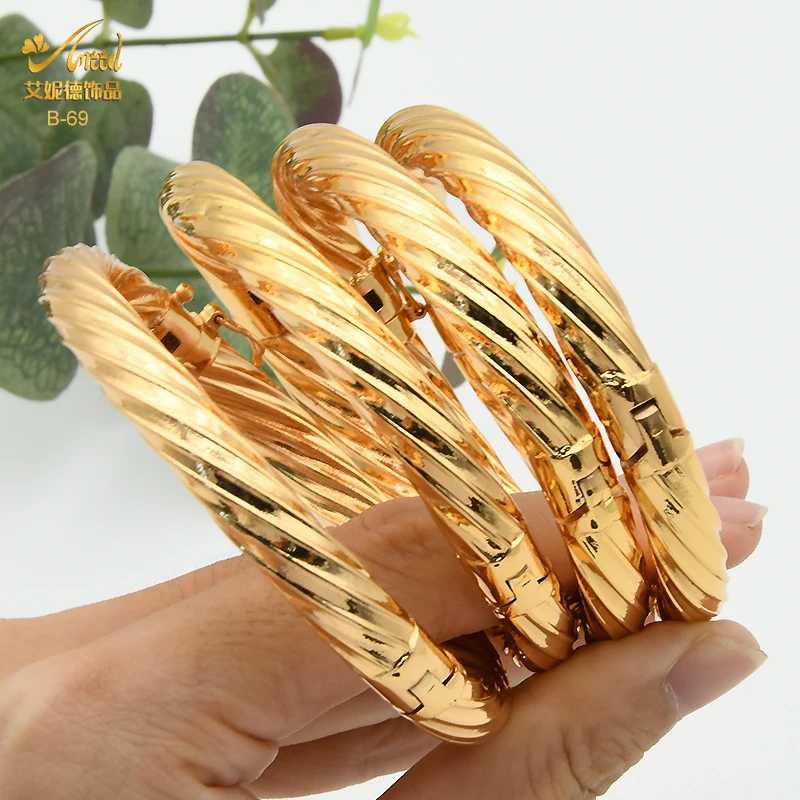 Dubai Gold Color Copper Indian Bangle For Women African Jewellery Bracelets Luxury Brazilian Bangles Wedding Designer Bracelets