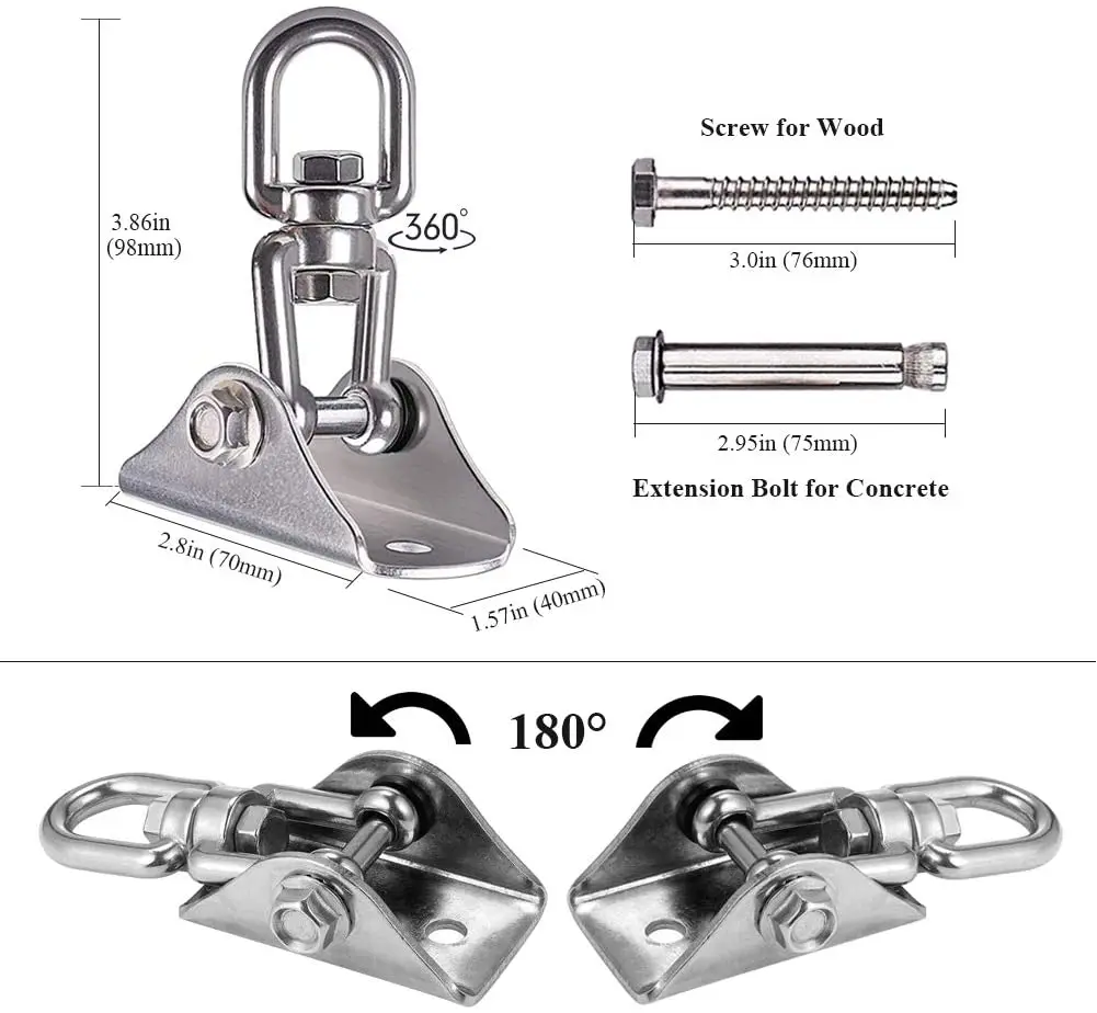 Stainless Steel 304 Heavy Duty Swing Hangers Kit, 1000LB Capacity 360° Rotate Hammock Hanging Set for Yoga Hammock Chair Swing