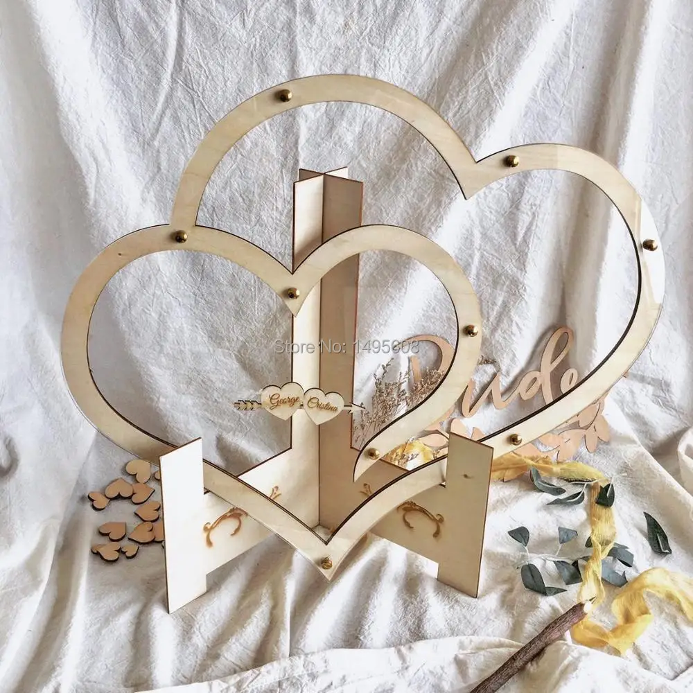 

Custom Double Heart Drop Box Guest Book ,Wood Personalized Wedding Guest Book ,Alternative Baby Guestbook, Wedding sign