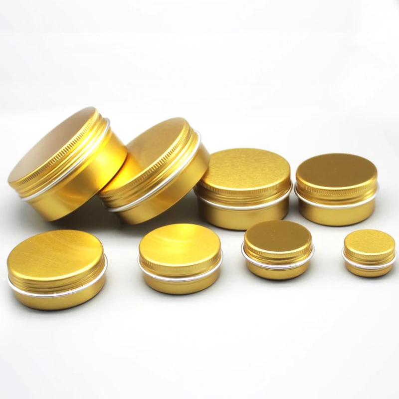 100PCS Gold Schraube Gewinde Leere Aluminium Creme Jar Zinn Kosmetische Lip Balm Container Nagel Decor Handwerk Topf Nachfüllbare Flasche 5g-60g