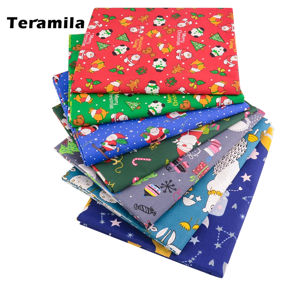 Teramila Santa Claus Christmas Tree Printed 100% Cotton Cloth Sewing Fabrics Needlework Patchwork Quilt Per Meter Home Textile