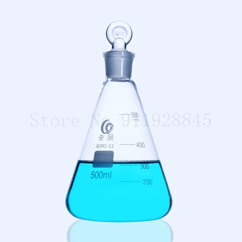 50ml to 1000ml Lab Borosilicate Glass Erlenmeyer Conical Flask with #19 #24 #29 Ground-in Ring Stopper