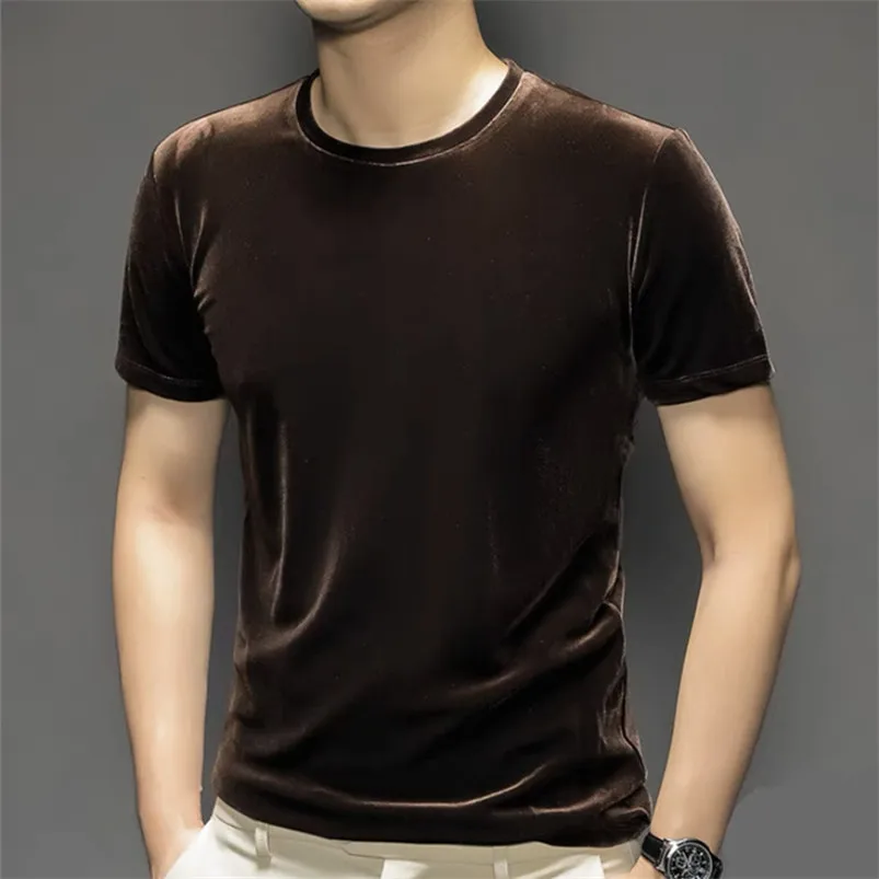 Blue Brown Black Solid Colors Velvet Mens Tops 11 Color Summer Short Sleeves O-Neck Men's Shirts Basic Tops Plus Size M-7XL 8XL