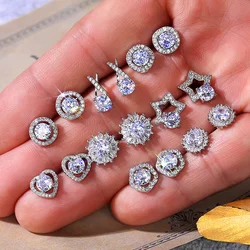 Huitan Newly Cute Stud Earrings Women Shiny White Cubic Zirconia Delicate Daily Wear Party Jewelry High Quality Pierced Earrings