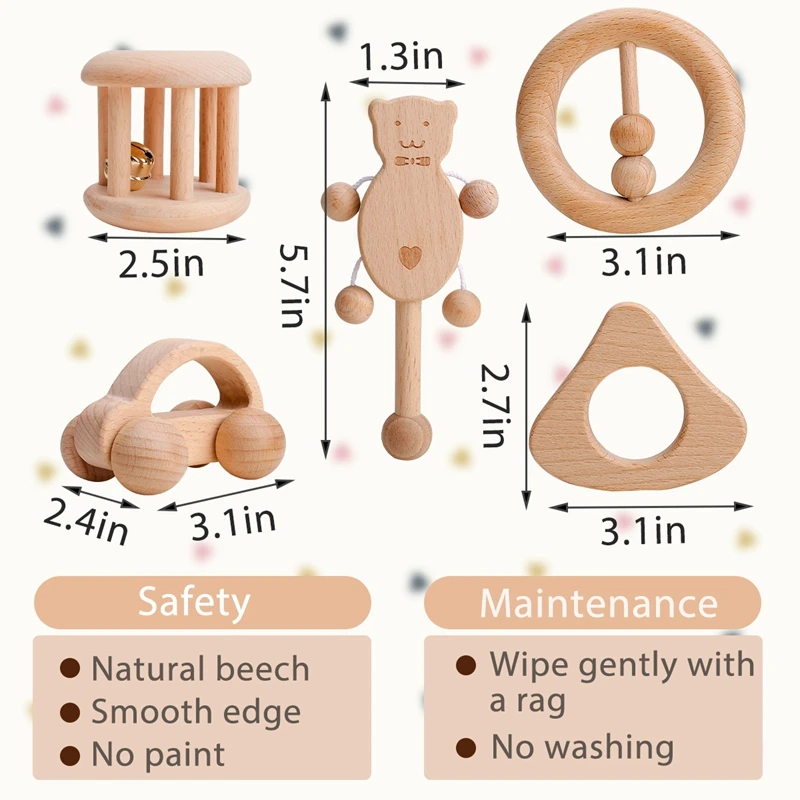 1Pc ของเล่นเด็ก Beech มือหมี Teething Baby Rattles แหวนไม้การ์ตูนรถ Play Gym Montessori ของเล่นเพื่อการศึกษาของเล่น